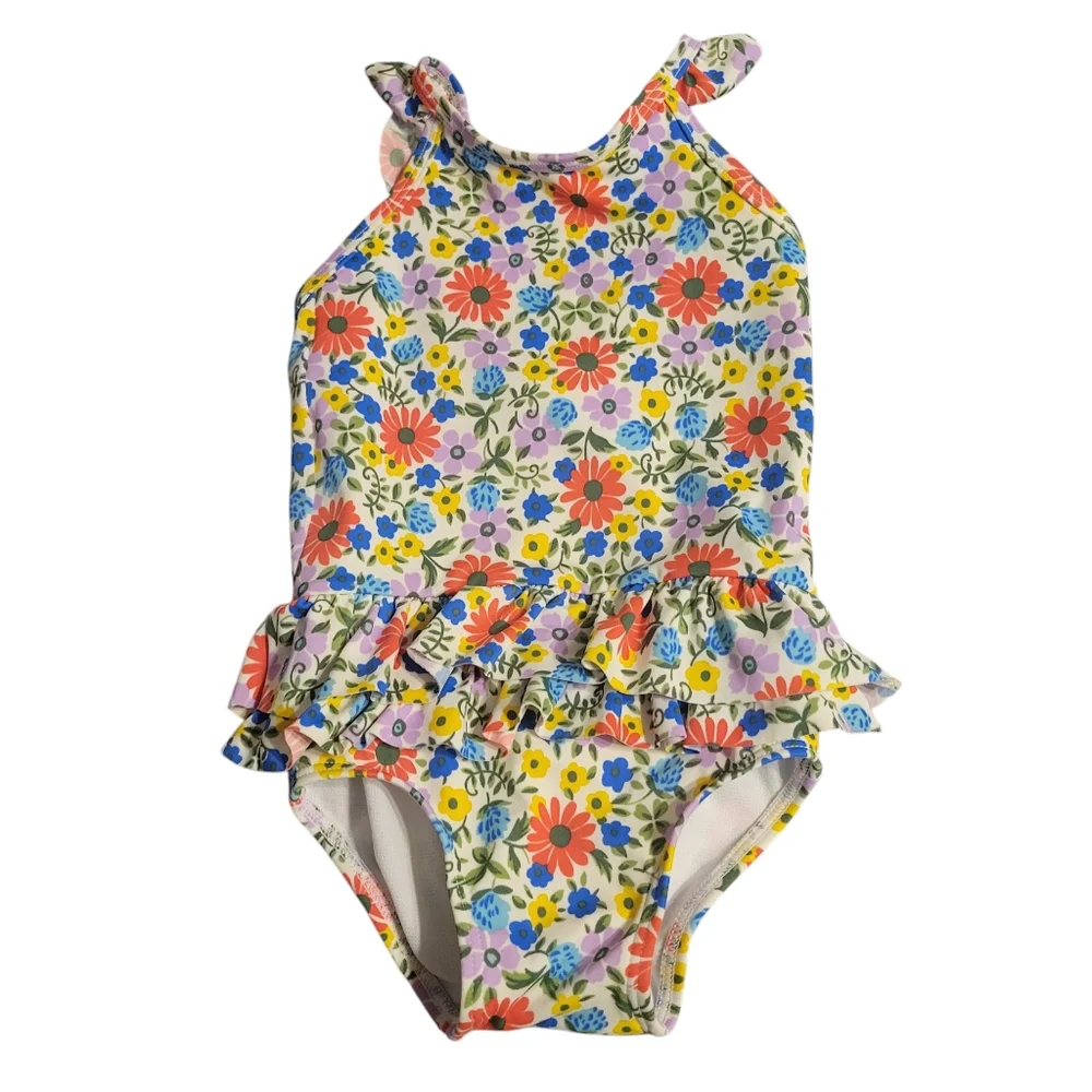 Baby Boden Floral Ruffle Swim Suit